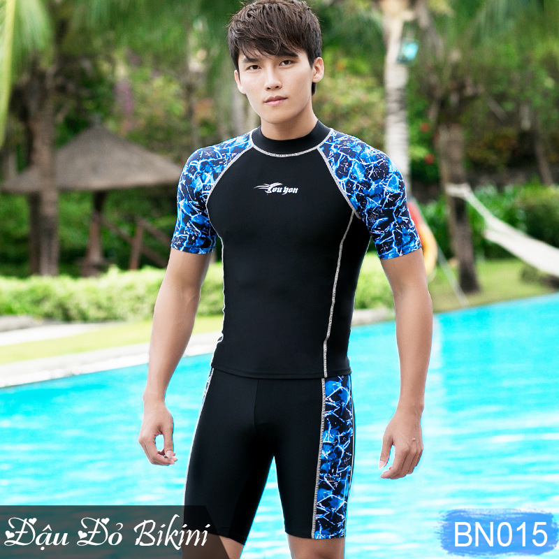 Bộ bơi nam cộc tay quần short đùi lửng mạnh mẽ nam tính, chất bơi đẹp, co giãn thoải mái, có size vừa cho các bé trai lớn, thiếu niên nam | BN015
