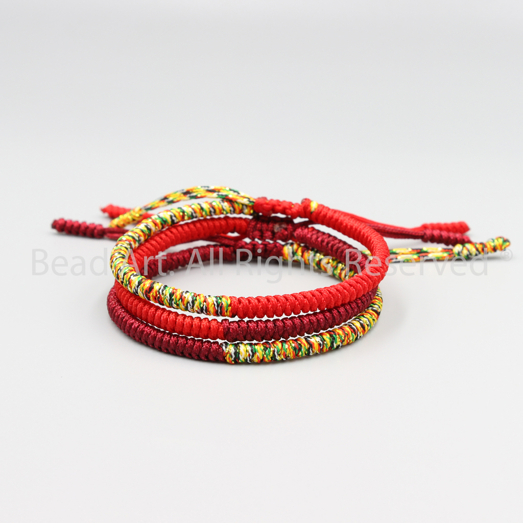 Combo 3 Vòng Tay Thắt Dây Chỉ Màu Tibet Handmade Đỏ, Ngũ Sắc, Mệnh Hỏa, Thổ, Vòng Tay Phong Thuỷ, Chuỗi Hạt - Bead Art