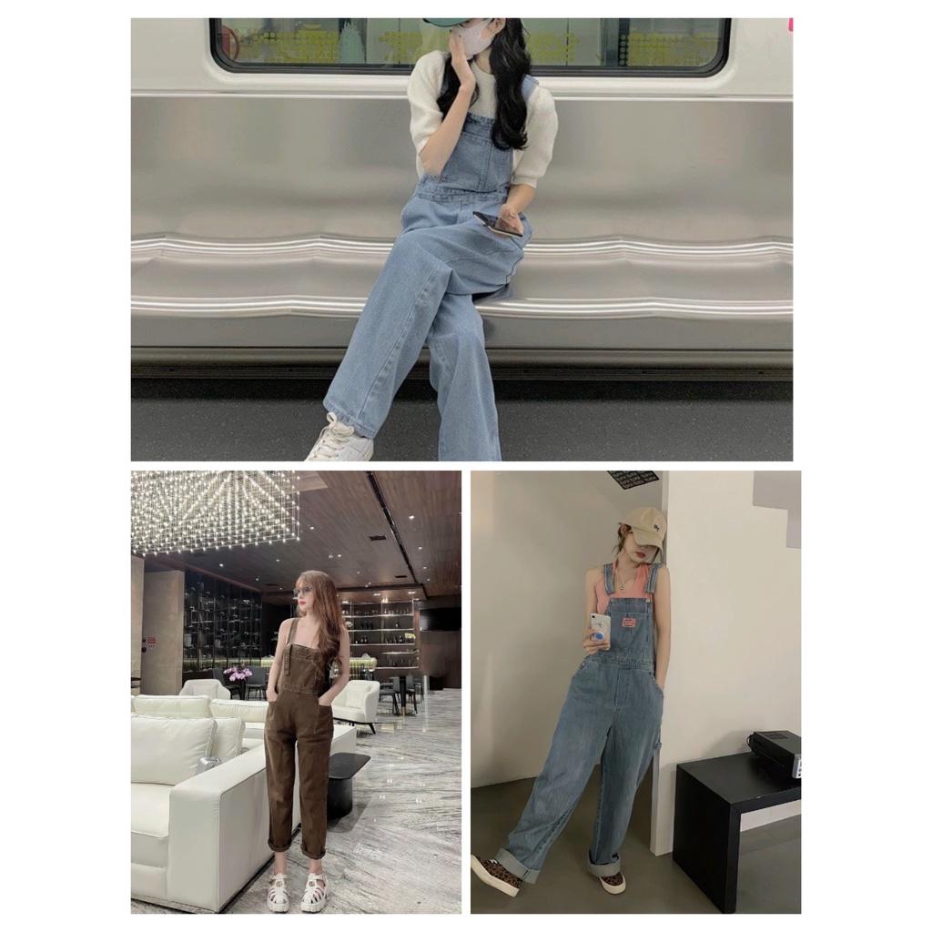 Quần Yếm Jeans Nữ Trơn Phối Túi Trước 2 Dây Dáng Rộng Fullsize 3 Màu Siêu Xinh