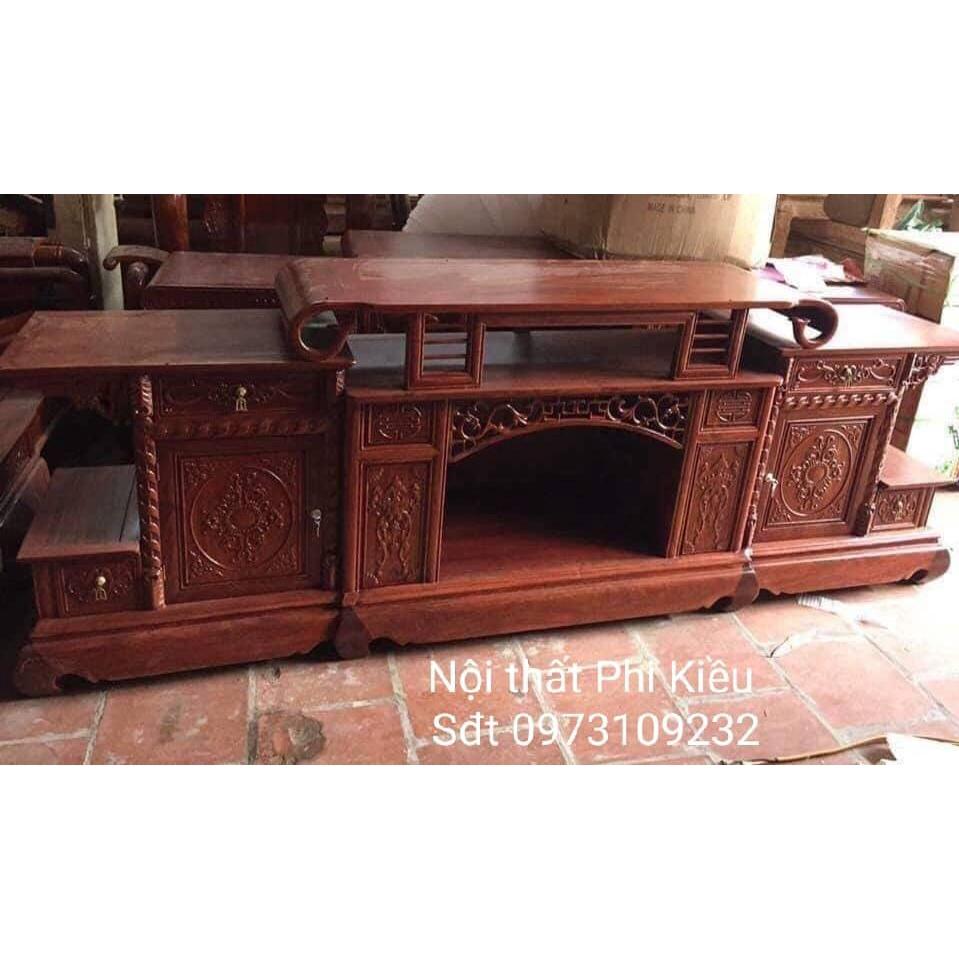 Kệ tivi Kệ tv gỗ gõ đỏ kệ vòm 2.4m