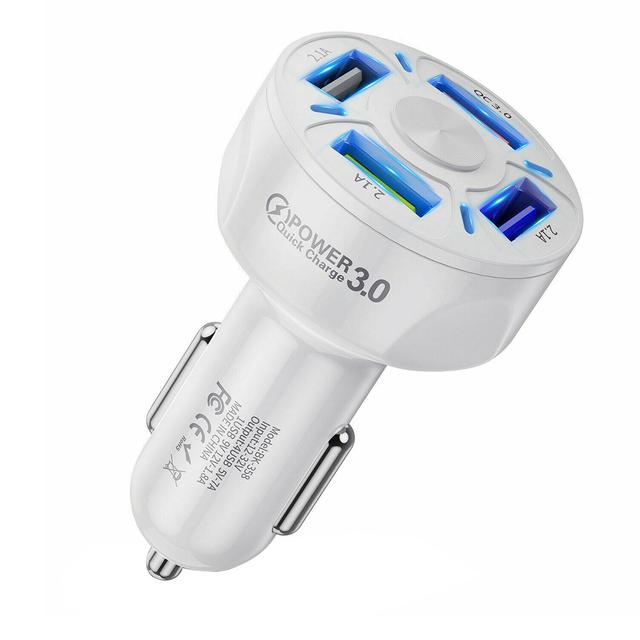 Bộ sạc xe 4 cổng bộ sạc bộ sạc với đèn LED QC 3 0 Sạc nhanh điện thoại USB sạc màu trắng