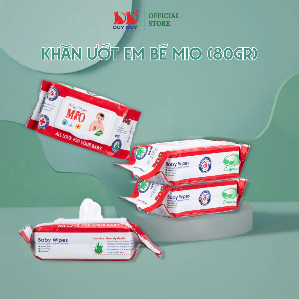 Combo 10 gói Khăn ướt cho bé Baby Mio vải không dệt rayon cao cấp 55 miếng (13.5x20cm) không paraben