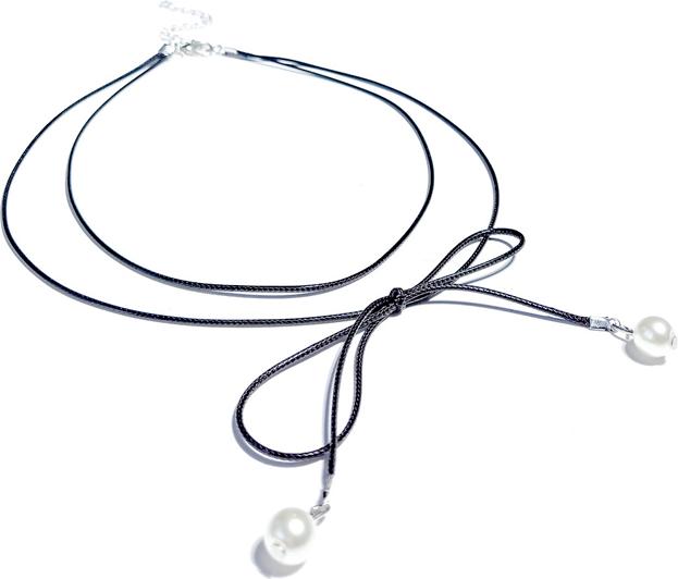 Vòng cổ choker nơ hạt châu đen - DC003