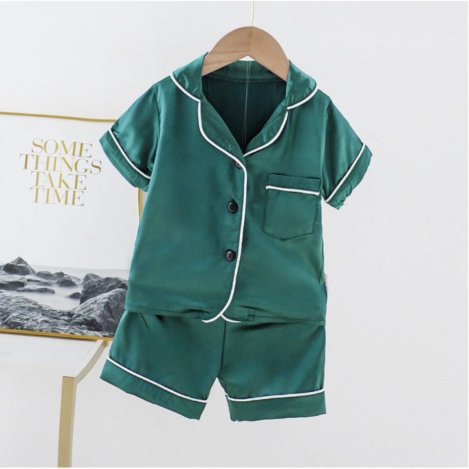 Bộ ngủ cộc tay chất lụa cho bé, bộ pijama lụa cộc tay cho bé trai và bé gái từ 6-27kg