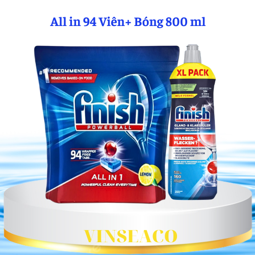Combo 94 Viên rửa bát Finish All in 1 max + Nước làm bóng Finish 750ml