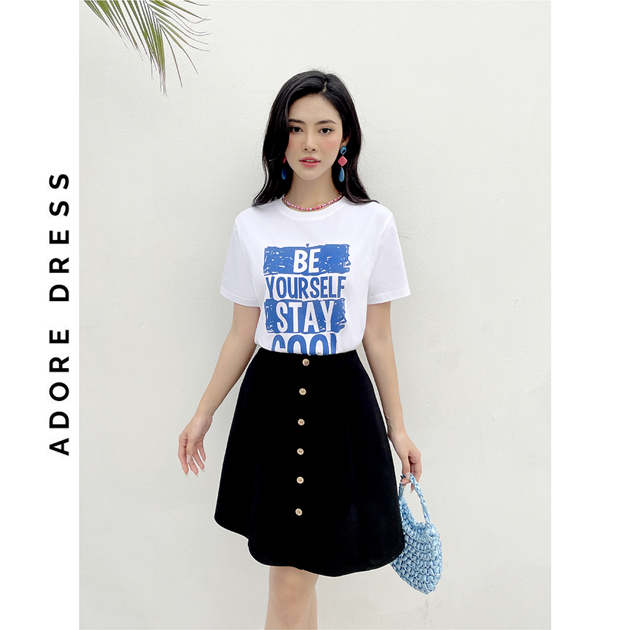 Áo Phông Graphic T-shirts casual style cotton trắng in be yourself 321TS2030 ADORE DRESS