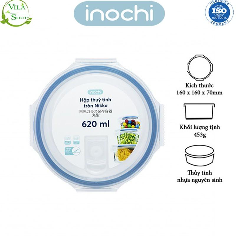 Hộp Thực Phẩm, Hộp Thủy Tinh Chịu Nhiệt Hình Tròn, Thủy Tinh Cao Cấp Inochi Sử Dụng An Toàn Trong Lò Vi Sóng