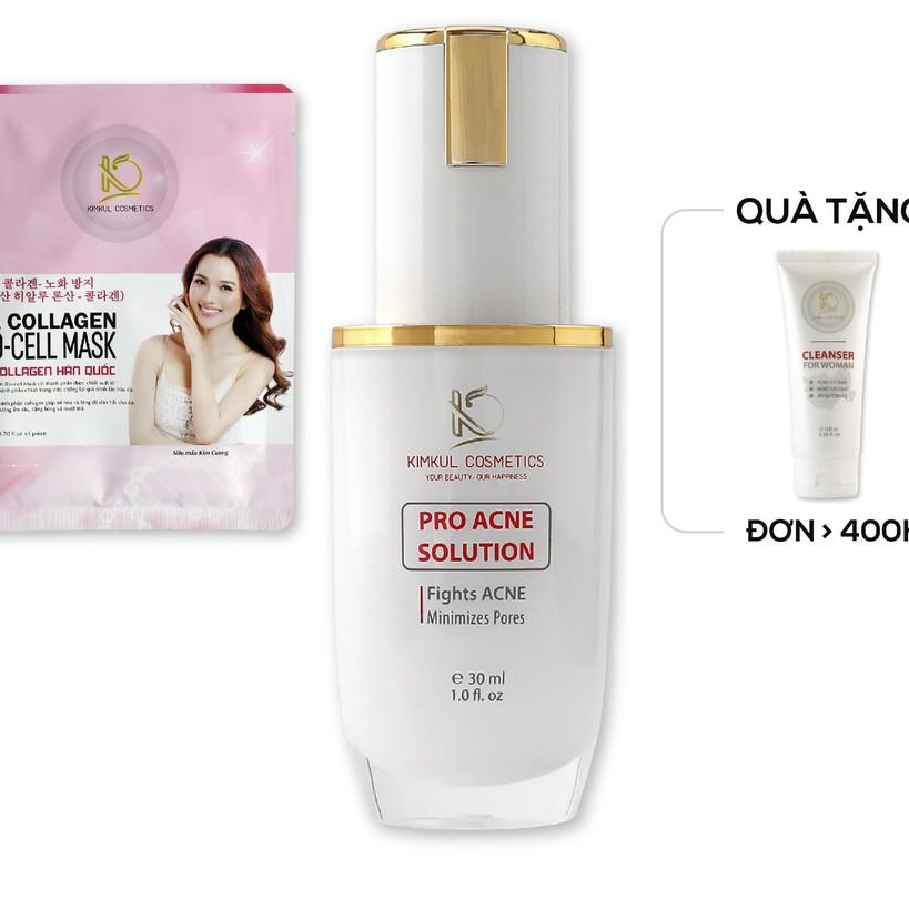 Combo giảm mụn cho Nữ KimKul gồm Pro Acne Solution và 1 Mặt Nạ HA Collagen