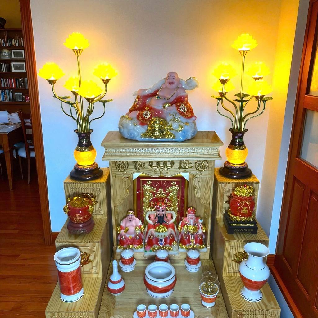 Đèn thờ 5 bông hoa sen gấm đỏ RỒNG VIỆT - Sang trọng, hoàn hảo cho không gian thờ cúng tôn nghiêm.