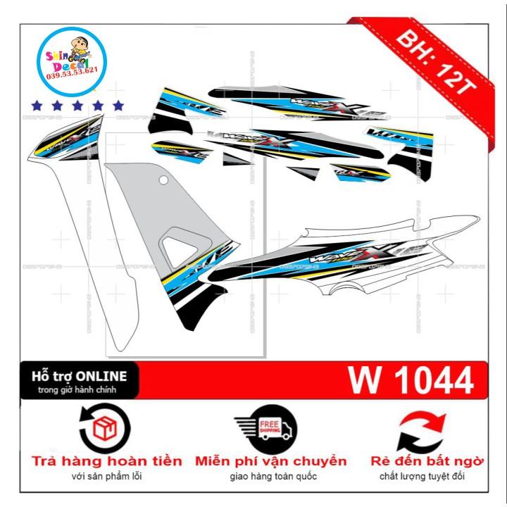 Tem xe wave X 100 2016 trắng xanh