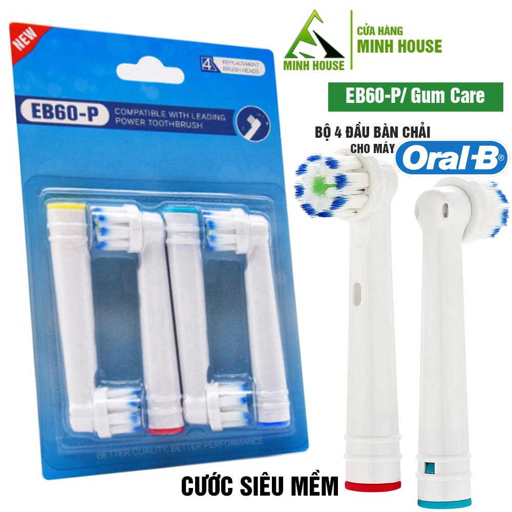 Cho máy Oral B Braun, bộ 4 Đầu Bàn Chải đánh răng điện thay thế MIHOCO EB60-P New Gum Care, sợi cước siêu mềm, cho răng lợi nhạy cảm