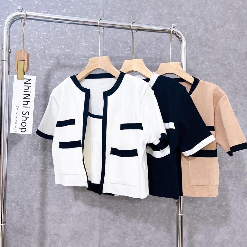Set áo len khoác ngoài tay cộc, Áo kiểu len mịn ngắn tay SE1580 - NhiNhi Shop