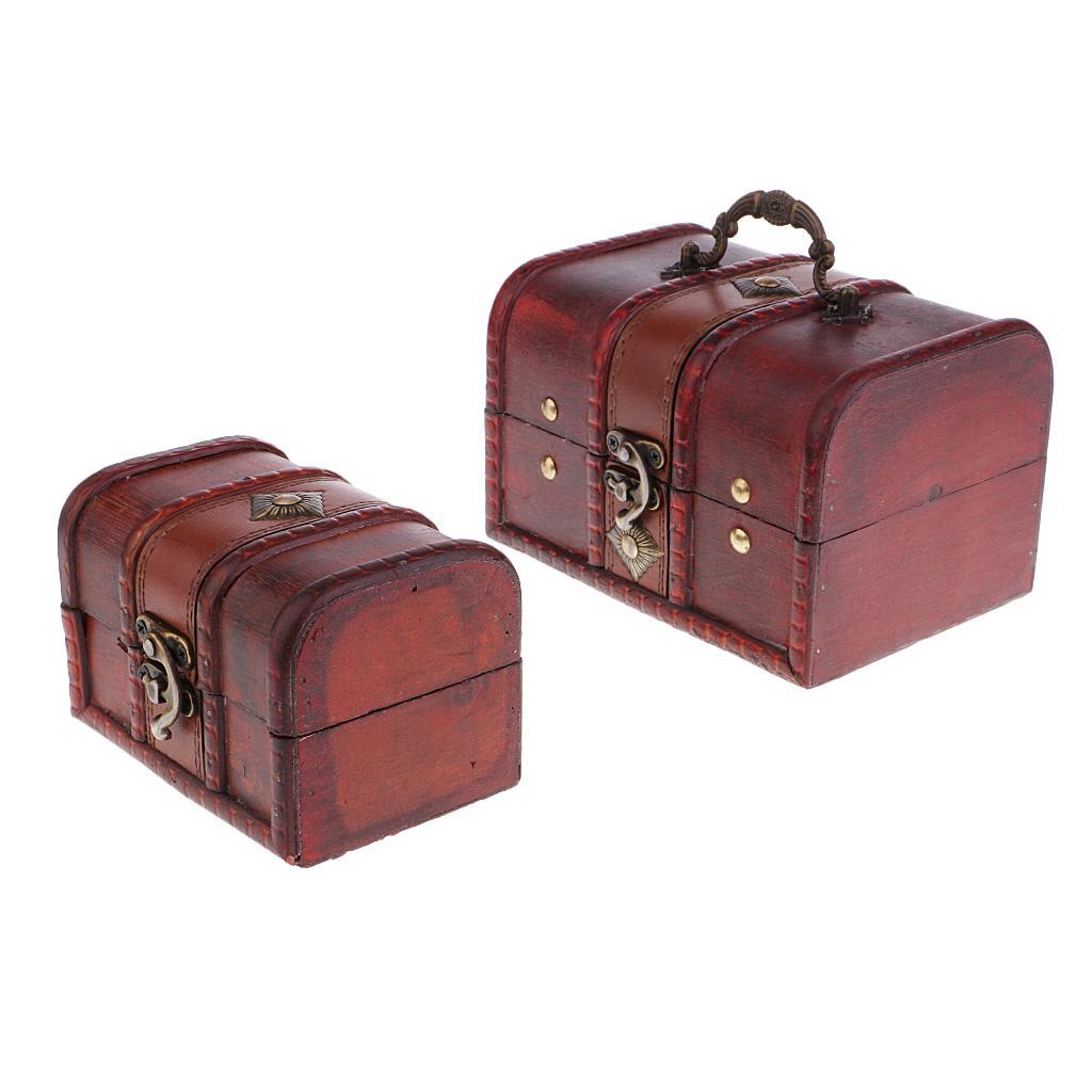 4 Pieces Vintage Wood Jewelry Box Necklace Bracelet Storage Organizer Case