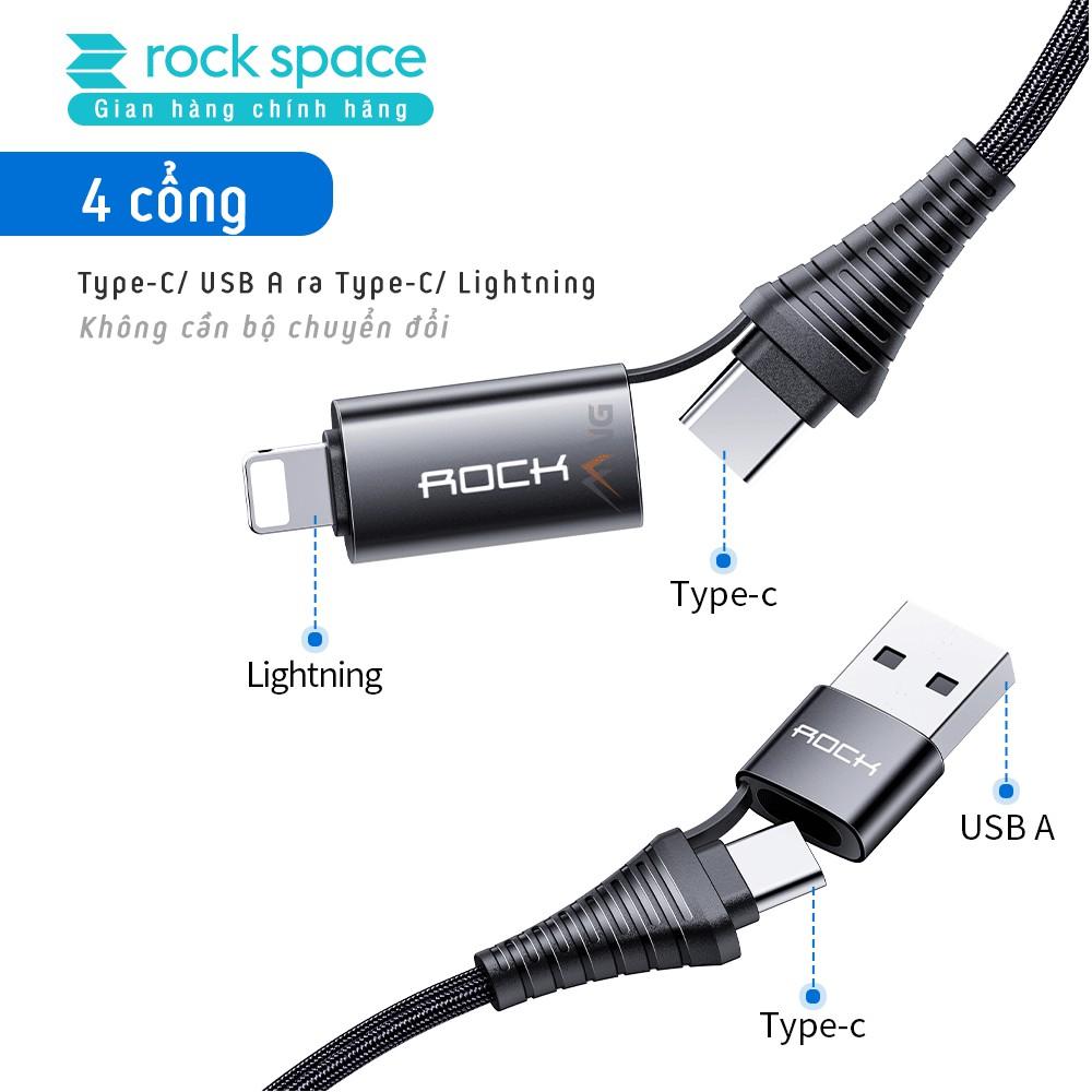 Dây cáp sạc nhanh Rockspace R12 - 4 in 1 dành cho iphone, samsung và các dòng điện thoại chuẩn TypeC, sạc nhanh - Hàng chính hãng