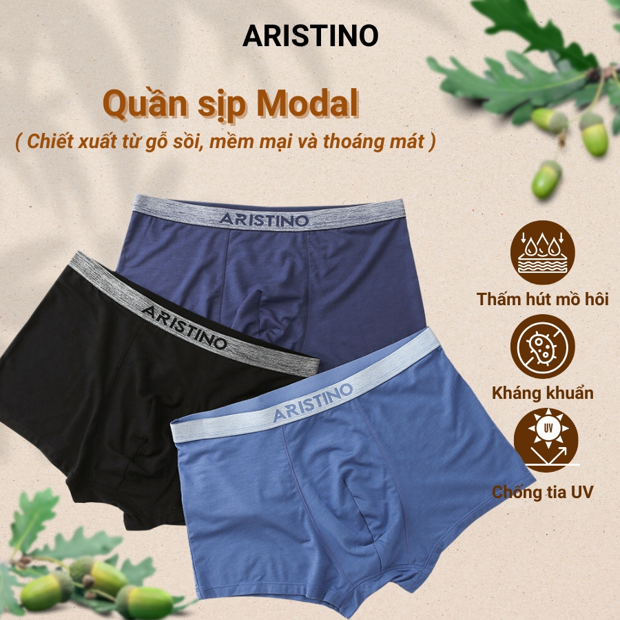 Combo 3 quần sịp đùi nam, set 3 quần lót boxer nam Aristino chất liệu Modal cao cấp kháng khuẩn, khử mùi, mềm mại thoáng mát gấp 2 lần so với sợi vải thông thường ABX1616