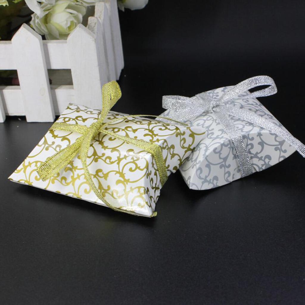 10pcs Pillow Shaped Candy Gift Boxes Wedding Birthday Party Favors Silver