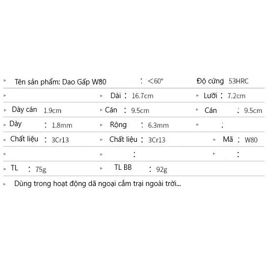 - Dao Gấp Ngoài Trời Siêu Bén W80