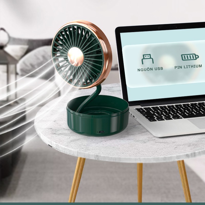 Quạt để bàn bàn gấp gọn, quạt đôi usb để ô tô 3 chế độ gió, xoay 360 độ
