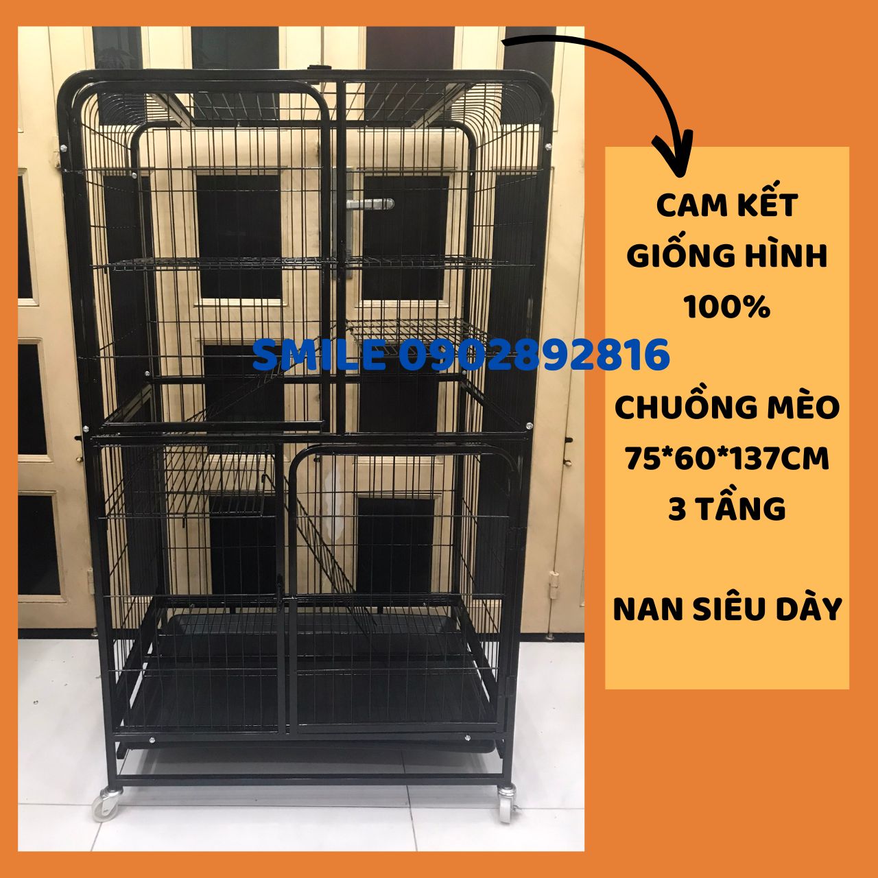 Chuồng Mèo 2 Tầng, 3 Tầng Nan Ống Cao Cấp Siêu Dày Size Đại - Cam kết giống hình 100%
