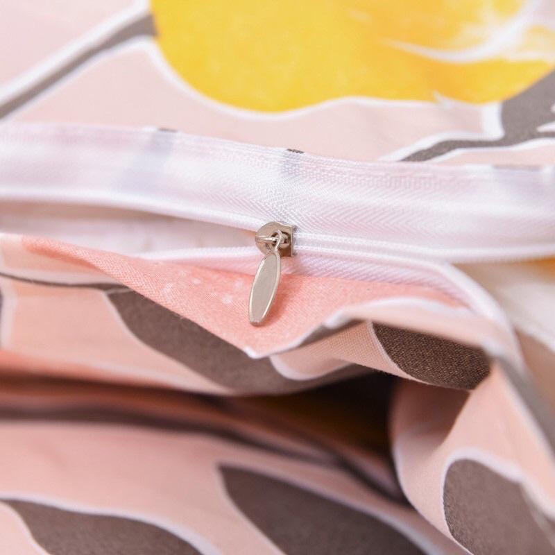 Bộ Chăn Ga Gối Cotton Poly Hoa Lá Hồng