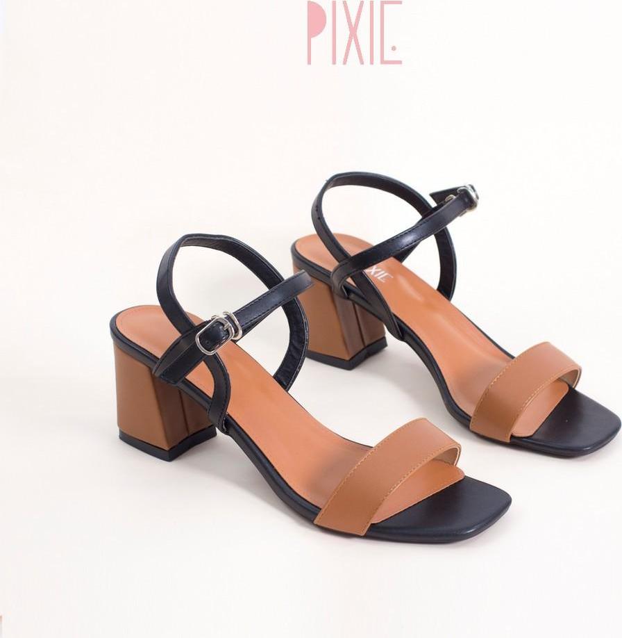 Giày Sandal Cao Gót 6cm Đế Vuông Mix Nhiều Màu Màu Đen Pixie X467