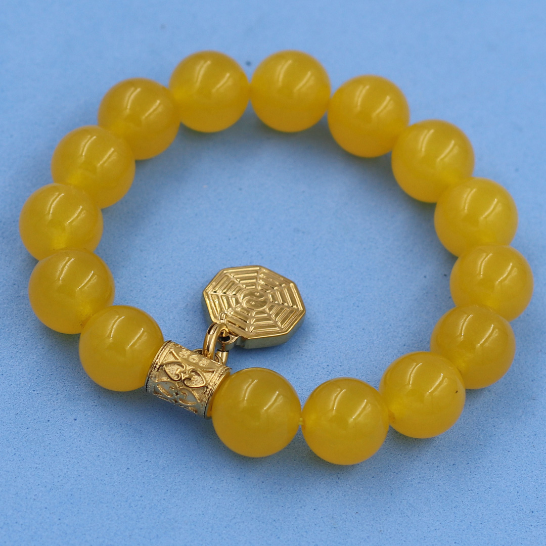 Chuỗi tay Thạch Anh vàng 12 ly - Charm bát quái inox VTAVMBQV12 - Hợp mệnh Kim, Thổ