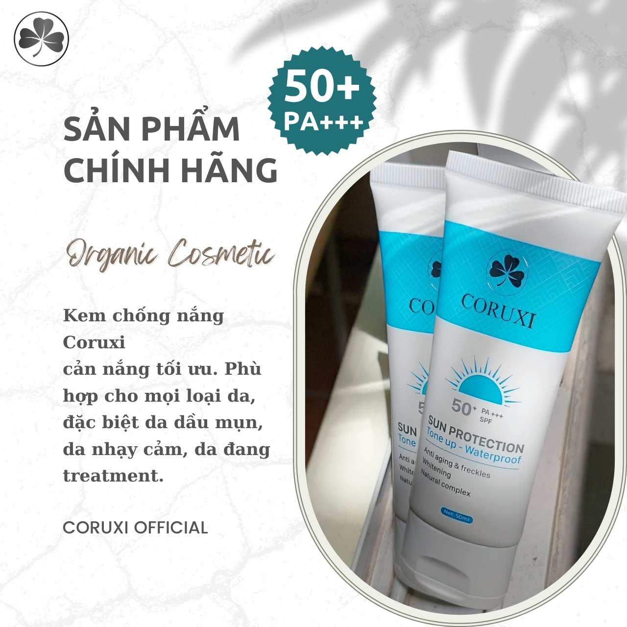Kem Chống Nắng Coruxi Cho Da Dầu Mụn, Thoáng Da, Kiềm Dầu, Nâng Tone, Chống Nước, Ngừa Lão Hóa, Cho Da Đẹp Mịn Mướt Coruxi Chính Hãng 50ml