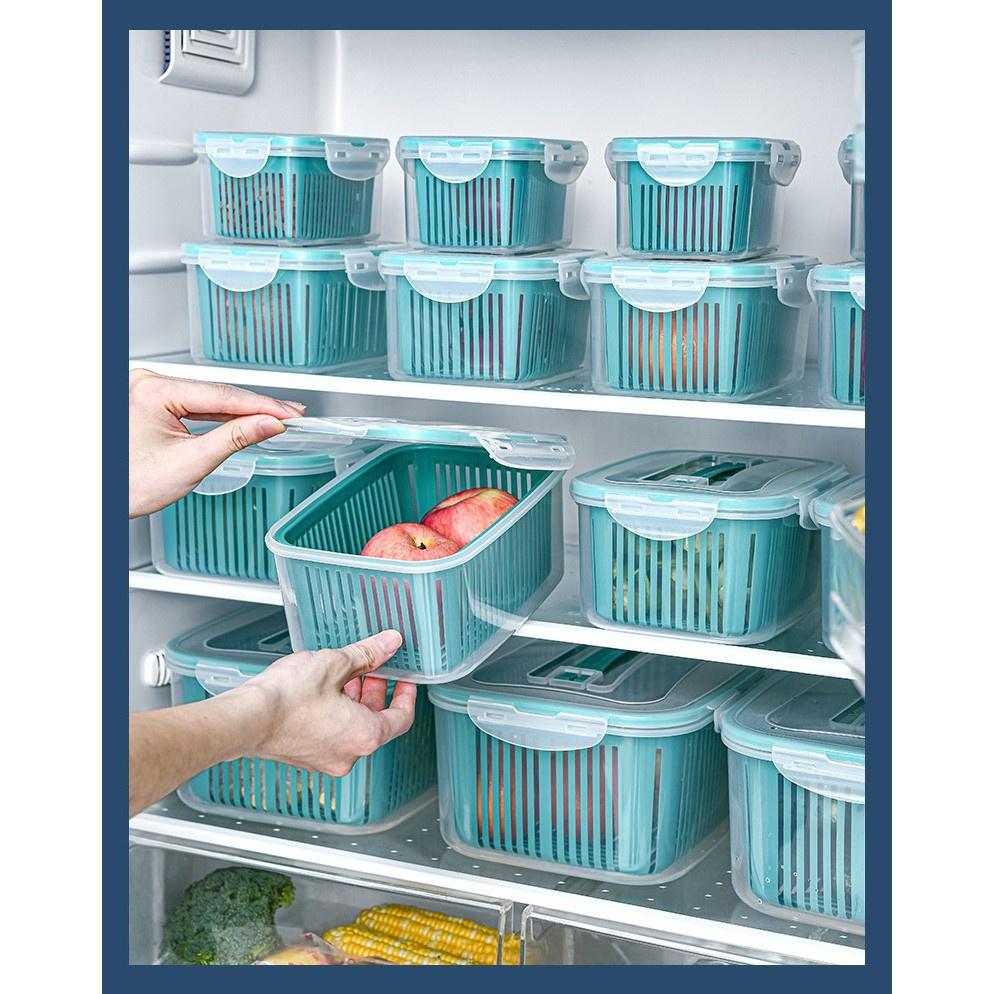 Bộ 5 Hộp Đựng Thực Phẩm Giỏ Có Nắp Đậy Khay Nhựa Kèm Rổ Ráo Nước Để Tủ Lạnh Bảo Quản Thức Ăn Tiện Dụng