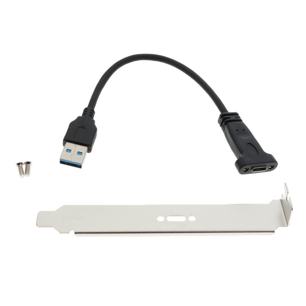 USB 3.1 Type C Female to USB 3.0 A Male Data Extension Cable with Profile Bracket and Panel Mount Screw