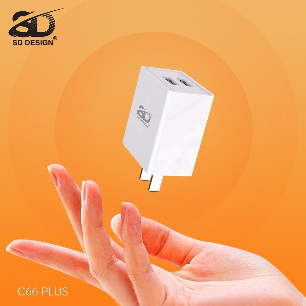 Củ Sạc Nhanh 3.4A C66 Plus 2 Cổng sạc Usb SD DESIGN hỗ trợ sạc cho phone, Samsung, Xiaomi, Pin Dự Phòng