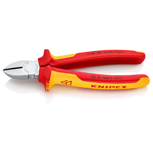 Kìm Cắt Mũi Thon Diagonal Knipex 70 06 180 Lưỡi Tôi 62 HRC, Cộng Lực 20%, Chiều Dài 180mm & Tay Cầm Cách Điện VDE 1000 Volt - Sản Xuất Tại Đức