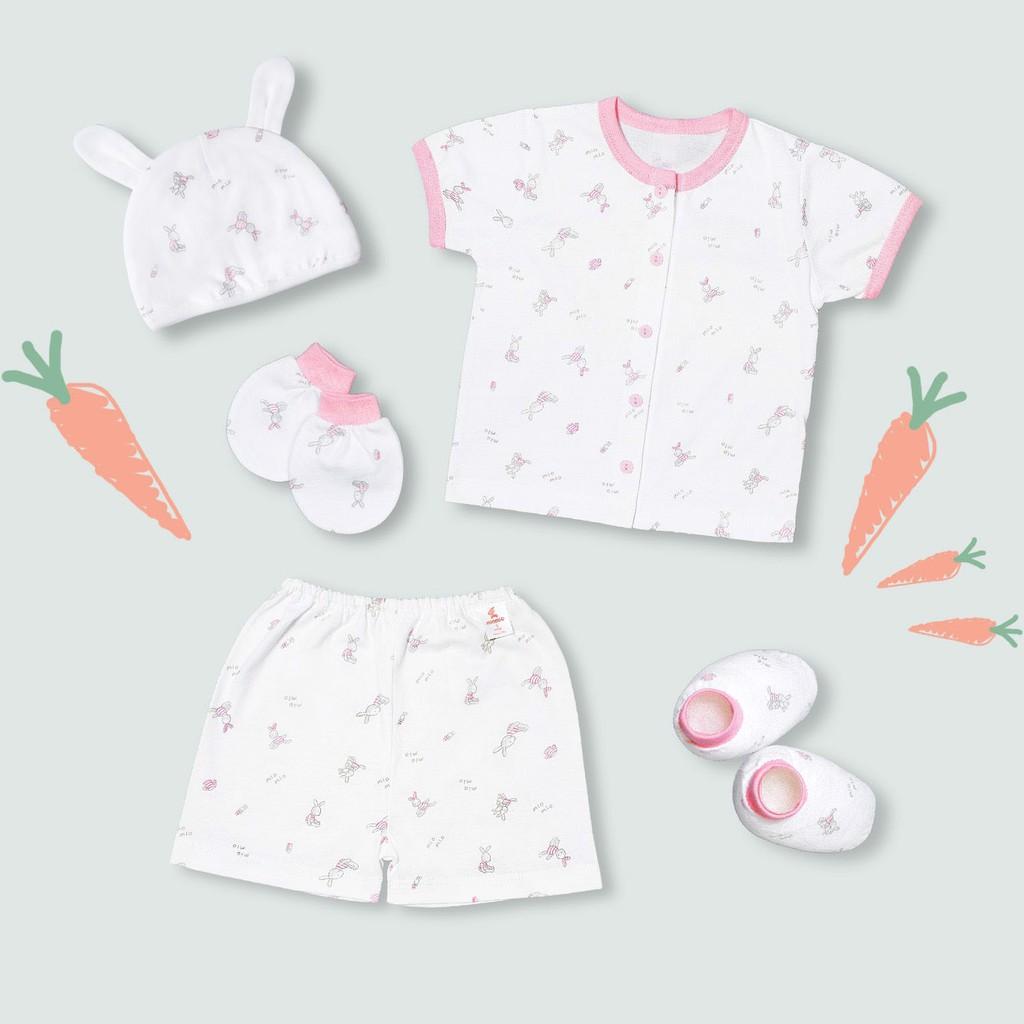 SET sơ sinh Miomio ngắn tay 5 món 100% cotton mỏng mát