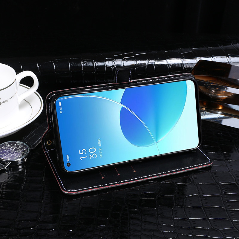 Bao Da Vân Cá Sấu Cho OPPO Reno6 5G Cao Cấp Dạng Ví Có Quai Cài, Có Khe Đựng Thẻ