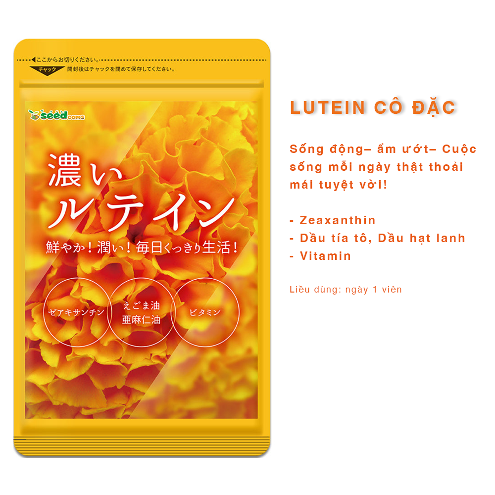 Viên Uống Lutein Cô Đặc Hỗ Trợ Bổ Mắt, Sáng Mắt, Ngừa Thoái Hóa Điểm Vàng Seedcoms Nhật Bản