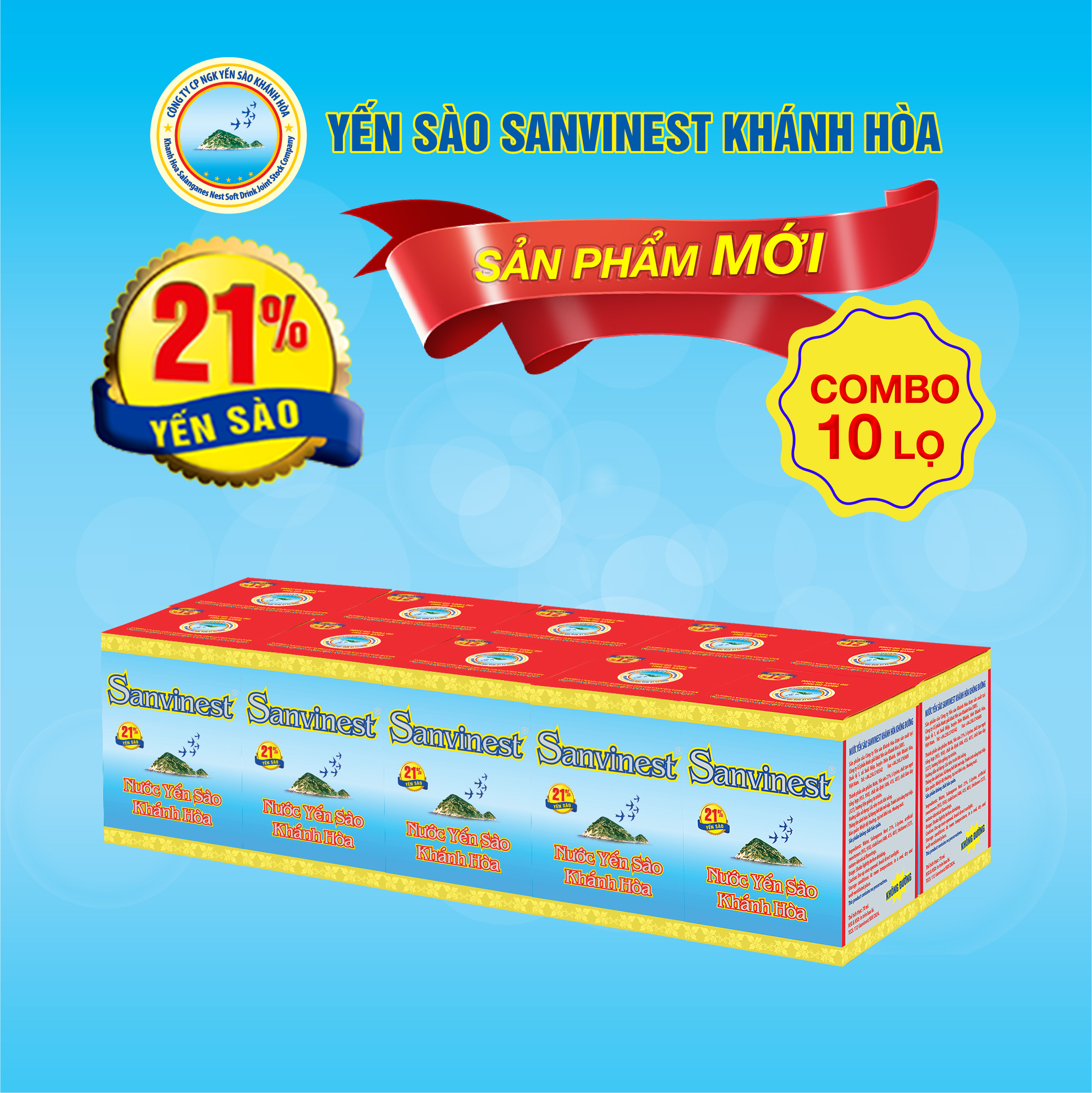 [Combo 10 lọ]  Nước Yến sào Sanvinest Khánh Hòa không đường lọ 70ml - S102