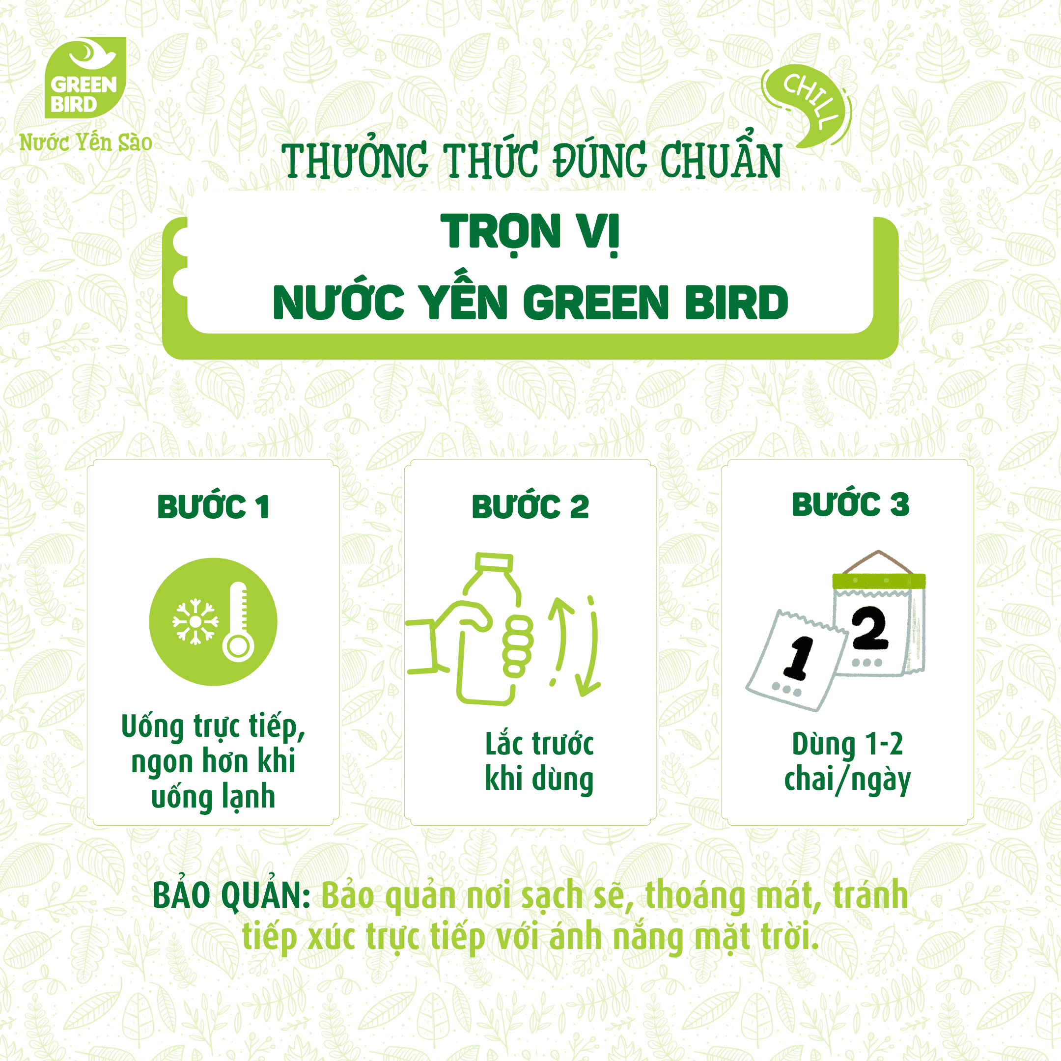 Nước Yến Và Hạt Chia Green Bird Thanh Mát Ngọt Nhẹ Chai 185ml