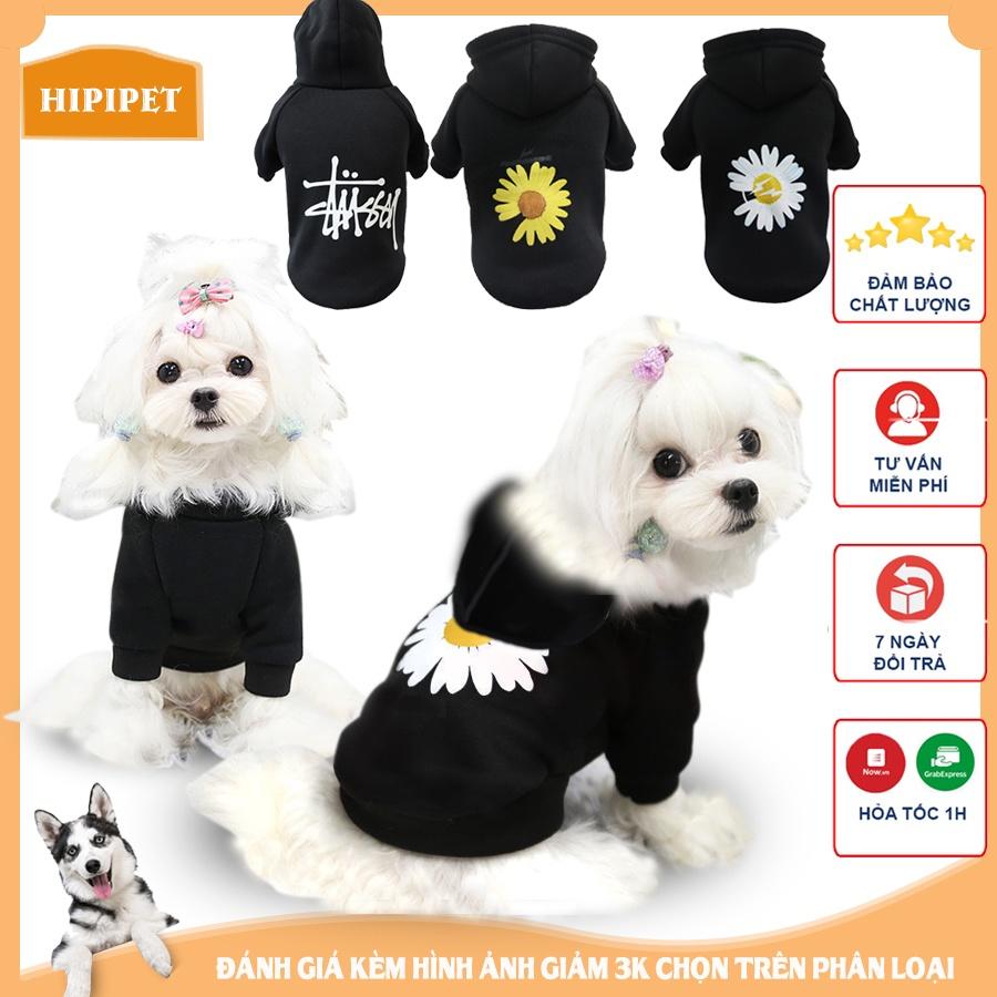 Áo chó mùa đông áo thú cưng nỉ hoodie màu đen cá tính in hình nổi bật