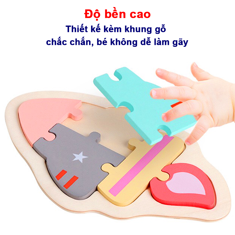 Tranh ghép gỗ 3D cao cấp mẫu mới chủ đề động vật và phương tiện giao thông đủ mà sắc cho bé 0-3 tuổi – DC034