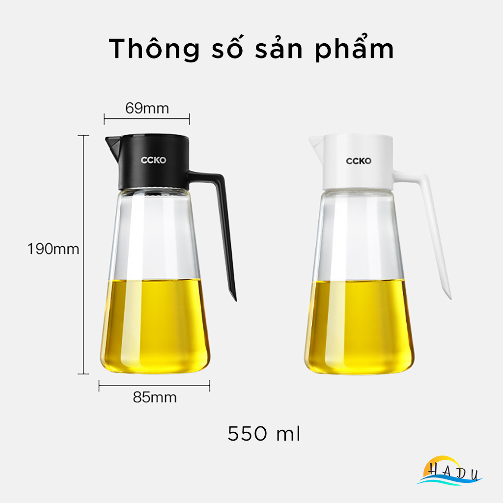 Bình Đựng Dầu Ăn Thủy Tinh Cao Cấp Có Vòi Thông Minh 550ml Đạt Chất Lượng Đức CCKO