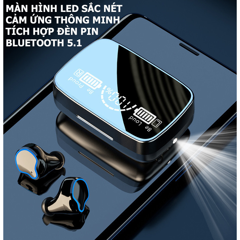 Tai Nghe Bluetooth True Wireless M9 Âm Thanh HiFi Trung Thực, Màn Hình Hiển Thị Sắc Nét, Tích Hợp Thêm Đèn Pin Soi Sáng - Hàng chính hãng