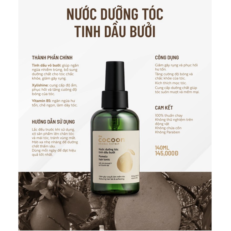 Nước dưỡng tóc tinh dầu bưởi Cocoon pomelo hair tonic giảm rụng, kích thích mọc tóc 140ml