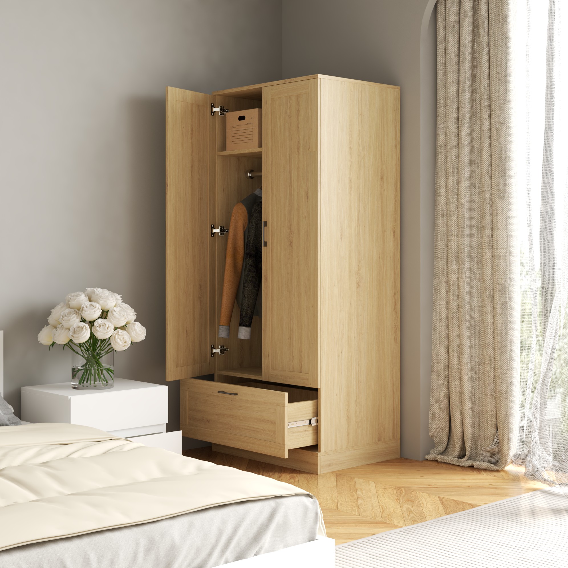[Happy Home Furniture] SALY , Tủ treo quần áo tiện dụng,  76cm x 56cm x 180cm ( DxRxC), TCM_010