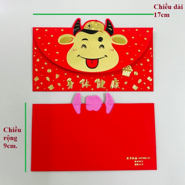 Set 3 bao lì xì con trâu 3D cute nhũ vàng (Mẫu 3), dùng để đựng thiệp chúc, tiền lì xì, mừng tuổi dễ thương và ý nghĩa - TMT Collection.com - SP005141