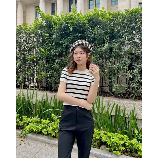 Áo phông nữ croptop kẻ ngang hở lưng a238335 by germe