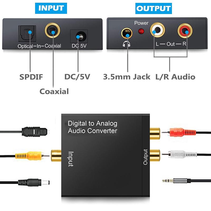 TOSLINK COAXIAL FIBER Sợi quang kỹ thuật số để tương tự Audio Aux 3,5mm Jack RCA L/R Converter SPDIF Bộ khuếch đại bộ giải mã âm thanh kỹ thuật số