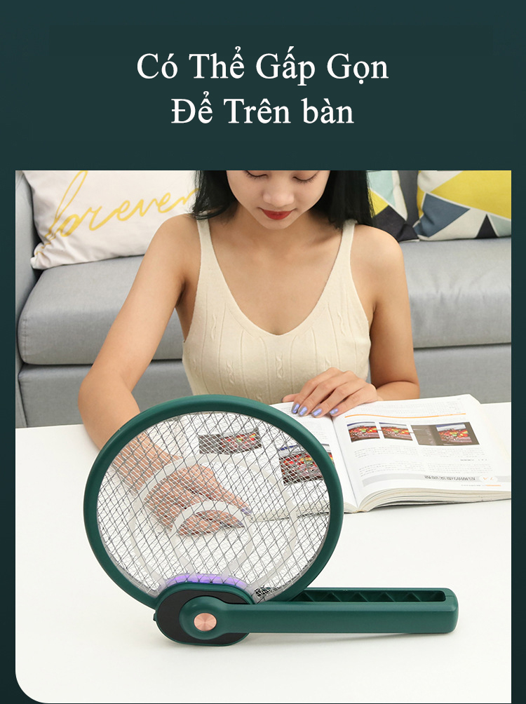 Vợt Muỗi Kiêm Đèn Bắt Muỗi 2 Trong 1 KUNBE Gấp Gọn Đa Năng, Vợt Diệt Muỗi Điện Quang Tích Hợp Pin 1200mAh, Diệt Muỗi Và Côn Trùng Hiệu Quả