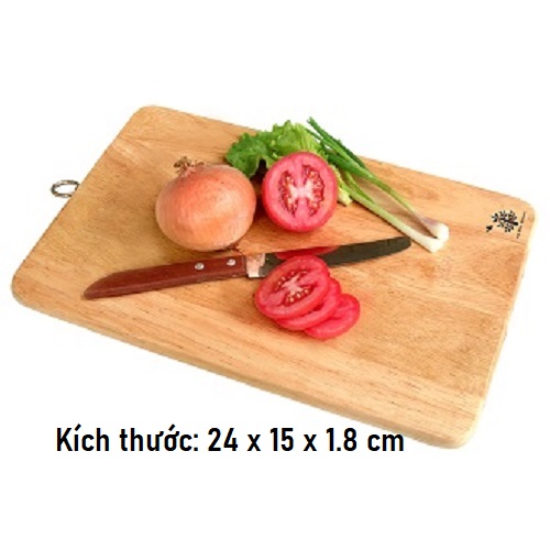 Thớt Chữ Nhật Gỗ Cao Cấp An Toàn Có Khoen Treo Inox - Kích Thước 24x15x1.8 cm - Gỗ Đức Thành 03021