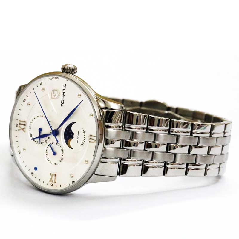 ĐỒNG HỒ TOPHILL TW085G.S1262 Dây và vỏ thép 316L, máy pin, kính sapphire