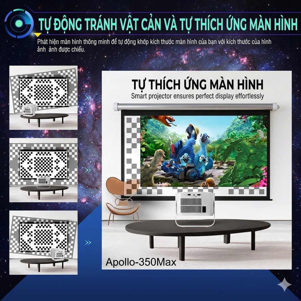 Máy Chiếu Thông Minh APOLLO 350MAX Full HD 1080P – Android 14, WIFI 6, Hỗ Trợ 4K/8K- Tự nhận dạng màn chiếu - Hàng nhập khẩu