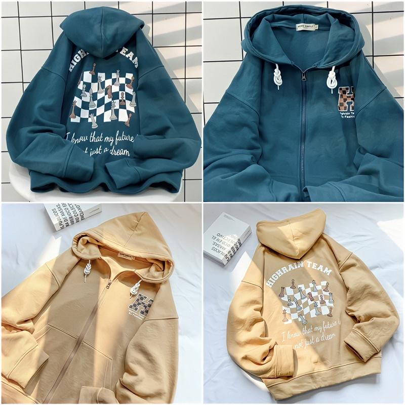 Áo Khoác Hoodie zip nỉ bông ️HIGHRAIN màu XANH/TAN Nam nữ unisex/Áo Hoodie dây kéo form rộng Jaystoree